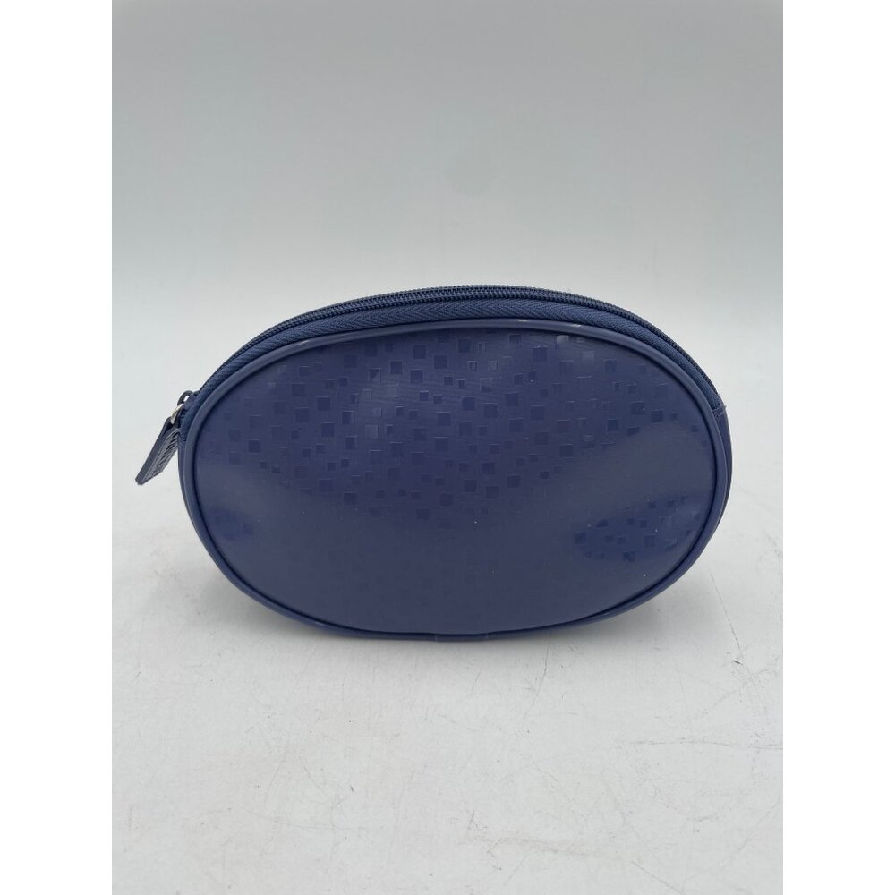 Vintage Clinique Blue Oval Cosmetic Bag With Zipper Closure & Sleek Finish